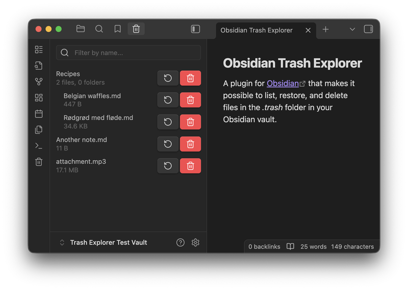 Obsidian Trash Explorer